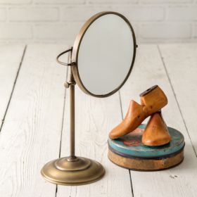 Adjustable Round Brass Table Mirror - Stylish Vanity Mirror for Makeup and Grooming