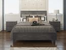 Grey Albany Solid Wood Full Bed Frame with Headboard, Heavy Duty Modern Rustic Full Size Bed Frames, Box Spring Needed
