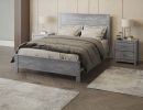 Grey Albany Solid Wood Full Bed Frame with Headboard, Heavy Duty Modern Rustic Full Size Bed Frames, Box Spring Needed