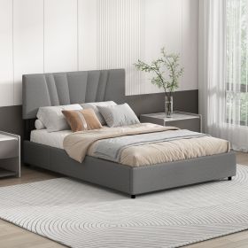 Full Upholstered Platform Bed with Lifting Storage, Full Size Bed Frame with Storage