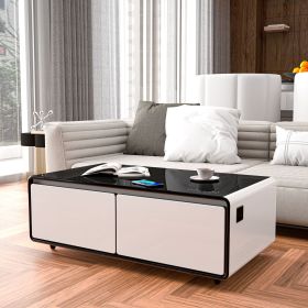 Modern Smart Coffee Table with Built-in Fridge, Bluetooth Speaker, Wireless Charging Module, Touch Control Panel, Power Socket