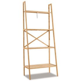 58 Inch 4-Tier Bamboo Ladder Bookshelf-Walnut