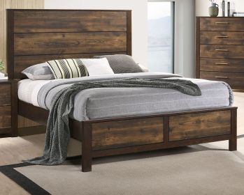 Mahogany Finish 1pc Eastern King Size Bed Simple Modern Bedframe Paper Laminate Wooden Bedroom Furniture