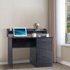 FCH 110*50*95cm Particleboard Paste Triamine Desktop Storage Layer Three Drawers Computer Desk Black Wood Grain
