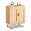 Modern Rattan Shoe Storage Cabinet with Double Doors and Adjustable Shelves, Accent Cabinet for Living Room, Bedroom, Hallway