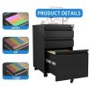 3 Drawer Mobile File Cabinet with Lock,Metal Filing Cabinets for Home Office Organizer Letters/Legal/A4,Fully Assembled,Blak