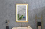 42 in. W x24 in. H Oversized Rectangular Gold Framed LED Mirror Anti-Fog Dimmable Wall Mount Bathroom Vanity Mirror