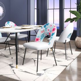 Merion Dining Chair (Set of 2) Multicolor Print & Black (Color: White)