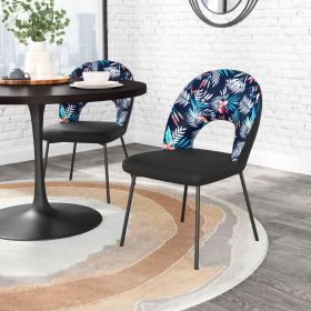 Merion Dining Chair (Set of 2) Multicolor Print & Black (Color: Black)