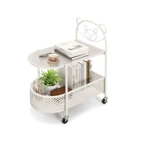 2-Tier Mobile Glass Coffee Table with Bear Pattern (Color: Pic B   Queen)