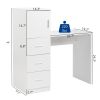 White embossed particle board with melamine H-type 104.5*49*120cm, one door and three drawers, computer desk, 2 USBs, 2 power sockets