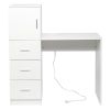 White embossed particle board with melamine H-type 104.5*49*120cm, one door and three drawers, computer desk, 2 USBs, 2 power sockets