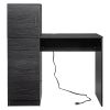 Black embossed particle board with melamine H-type 104.5*49*120cm, one door and three drawers, computer desk, 2 USBs, 2 power sockets