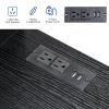 Black embossed particle board with melamine H-type 104.5*49*120cm, one door and three drawers, computer desk, 2 USBs, 2 power sockets